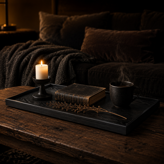 Plateau Décoratif LUMVARA — Bois Noir Japonais