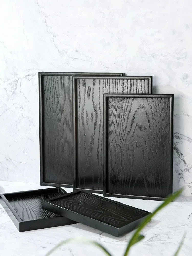 Plateau Décoratif LUMVARA — Bois Noir Japonais